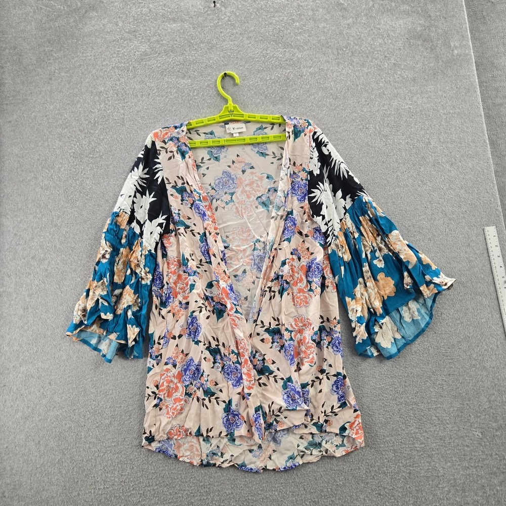 Shyanne Women Blouse M‎ Peach Floral Kimono V-Neck Open Front